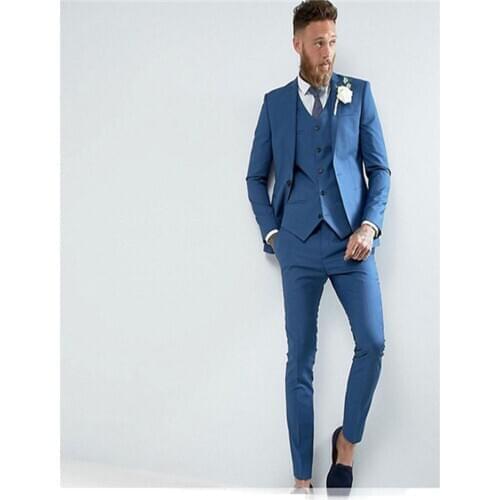 Custom Made Mens Suits Skinny Blue England suits for men slim fit Groom Tuxedos Groomsman Suit (jacket+pants+vest)