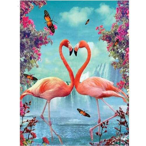 Flamingo couple flower Full round square drill Diamond Painting Diamond Embroidery mosaic diamond picture of rhinestonesZP-1234