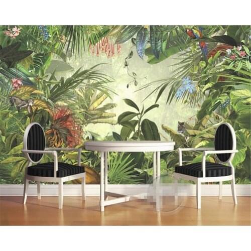Beibehang Room decoration wall mural 3D wallpaper European style retro painted rainforest animal tiger parrot photo wallpaper