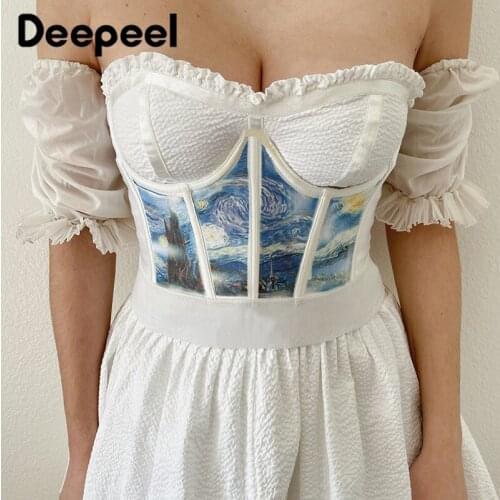 Deepeel 1pc S/M/L 2021 New Women Fashion Corset Belt Vintage Printed Slim Underbust Cummerbunds Ladies Party Club Waistband