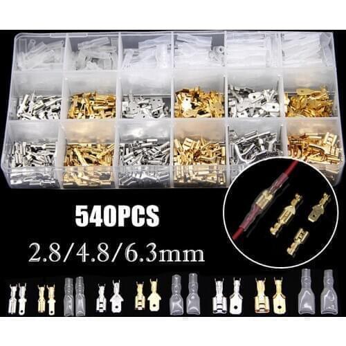 540PCS 2.8/4.8/6.3mm Female and Male Crimp Terminals Insulated Seal Quick Splice Electrical Wire Connectors Crimp Terminal