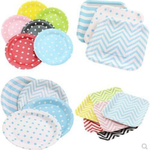 7/ 9 inch Diameter Chevron Disposable Square Disk Paper Plates Christmas Wedding Dessert Table Ice Cream Tools 12 pcs/lot