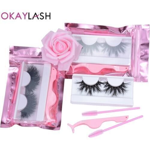 OKAYLASH 25mm Real Mink Long False Eyelashes Dramatic Thick Fluffy Soft Fake Eyelash Beauty Makeup Cilia with Lash Tweezers