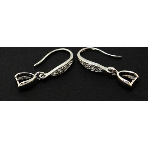 Wholesale 3pair/lot Genuine 925 Sterling Silver Earring Clasps Hooks With Rhinestone 3.5* 25mm Fitting for Jewelry Making