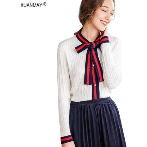 Autumn Womens Button Cardigan Sweater Girl School Wear Style Cardigan Knit top 2020 Bow decoration cardigan Sweater women