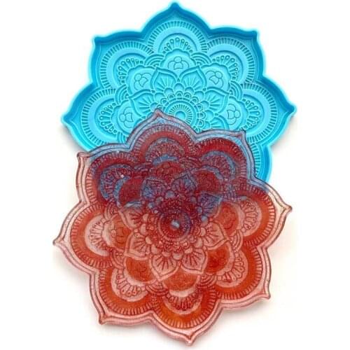 ANGELADY Mandala Coaster Epoxy Resin Mold Flower Tray Cup Mat Casting Silicone Mould DIY Crafts Home Decoration Making Tool