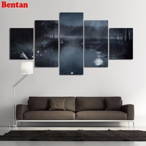 5 Piece diamond embroidery Forest tree landscape diamond painting full square/round drill,5d cross stitch diamond mosaic sticker