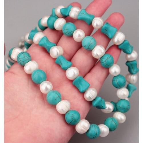 Clearance 2019 Fashion Summer Jewelry Natural Freshwater Pearl Chokers Handmade Blue Stone Beads Necklace for Women Gril Gift