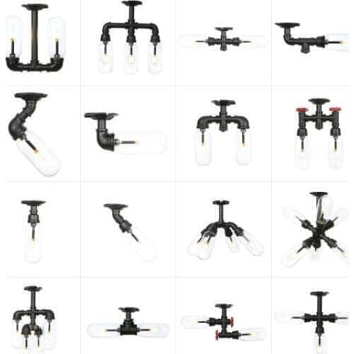 Retro Industrial Ceiling Light Vintage Black Water pipe Lamp include Glass lampshade Lamps Living room bedroom Lights Home Light