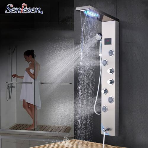 Senlesen Shower Column Panel Wall Mount SUS304 Stainless Steel Shower Faucet W/ Massage Jets Para Bathroom Shower Douche