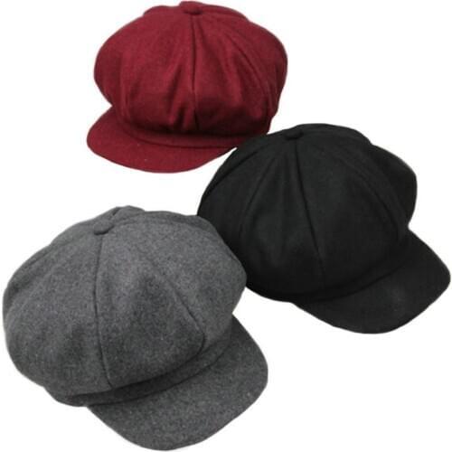 Cute Wool Baby Hat Octagonal Retro Adjustable Baby Cap for Girl Boy Autumn Winter Children Hat for 2-6 Years Toddler Accessories