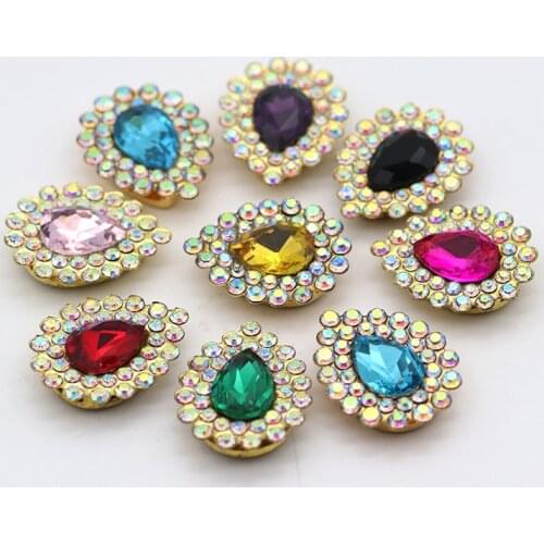 20pcs Mix AB color Waterdrop Sew on Rhinestone with Gold Base Flower Claw Glass Rhinestone Strass for DIY Garments Decoration