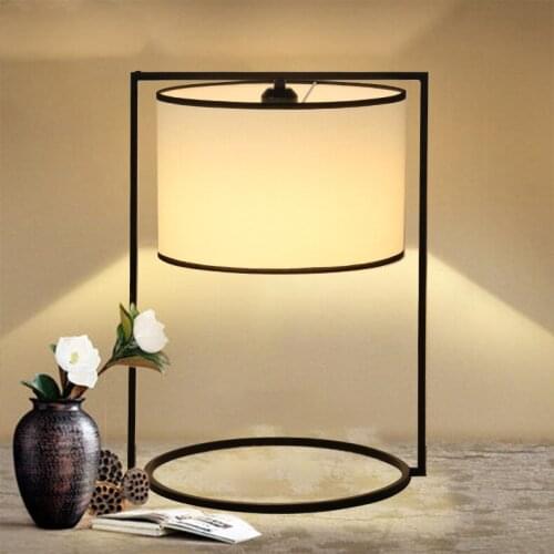 Fabric Lantern Table Lamp Soft White Fabric Lampshade Black Metal Frame Round Home Office Bedside Reading Study Lamp