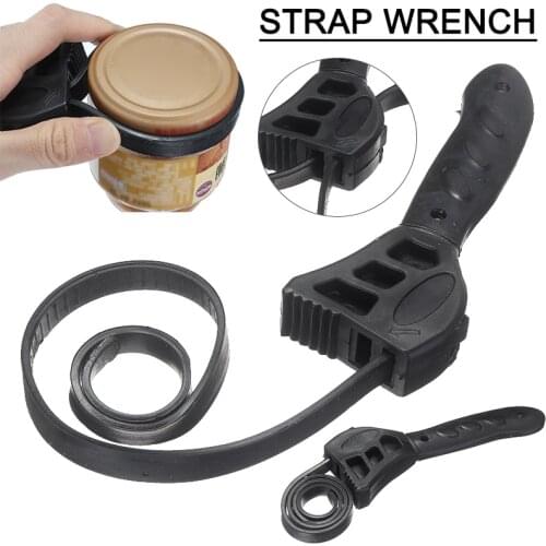 Universal 500mm Rubber Strap Wrench Adjustable Wrench Spanner Opener Practical Hand Tool Black 21cm