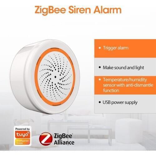 USB Siren Alarm Sensor Smart Temperature and Humidity Sensor Sound and Light Alarm Compatible with 2.4GHz Home Security Zigbee