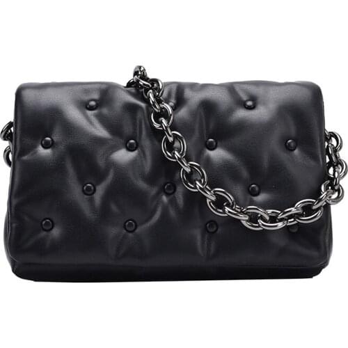 Chain PU Leather Hand Bags for Women 2021 Designer Vintage Small Shoulder Bag Branded Trending Handbags and Purses Underarm Bag