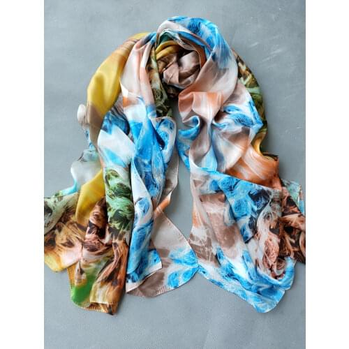 [BYSIFA] Women Scarves Foulard Femmee New Summer Luxury Brand 100% Silk Long Scarf Beach Shawl Winter Blue White Neck Head Scarf