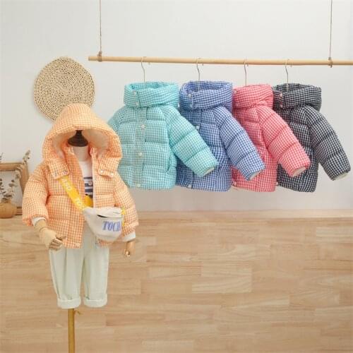 1-6 years winter boy plaid turtleneck hooded padded jacket fashion plus thick cotton girl coat children casual warm outerwear