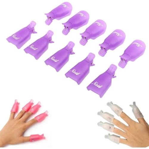 10PCS Plastic Nail Art Soak Off Cap Clip UV Gel Polish Remover Wrap Tool Nail Art Tips for Fingers Purple High Quality