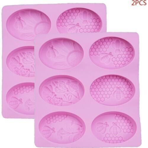 2pcs 6-Cavities 3D Bee Silicone Mold DIY Soap Clay Candle Making Cake Fondant Random Delivery