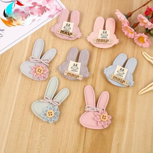 20pcs 6.2*4cm Rabbit with bow Padded Patches Appliques For Clothes Sewing Supplies DIY Hair Bow Decoration