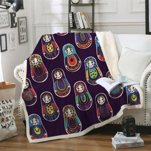 2021 New Russian Doll Linen Blanket Cartoon Kids Bedding Colorful Girly Sherpa Fleece Blanket Flowers Bedspread Blanket