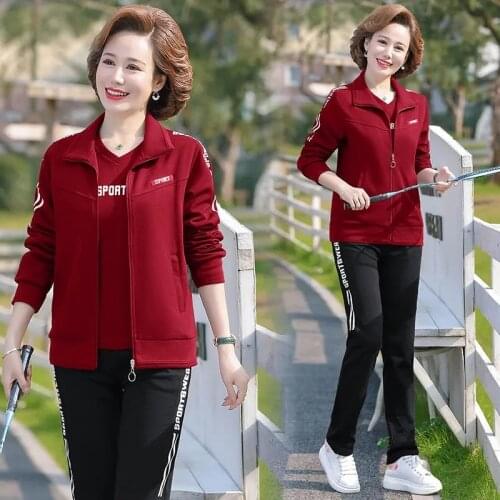 2021 Spring Autumn Casual Tracksuit 3 Piece Set Women Outfit Middle Aged Moms Work Out Sweatsuit Long Sleeve Jacket Pantsuit