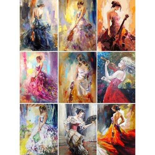5D DIY Diamond Painting Violin Woman Cross Stitch Kit Full Dril Embroidery Diamond Mosaic Art Picture of Rhinestones Decor Sale
