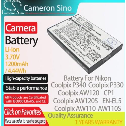 CameronSino Battery for Nikon Coolpix P340 Coolpix P330 Coolpix AW120 AW120S AW110 AW110S fits KLICKTEL EN-EL5 camera battery