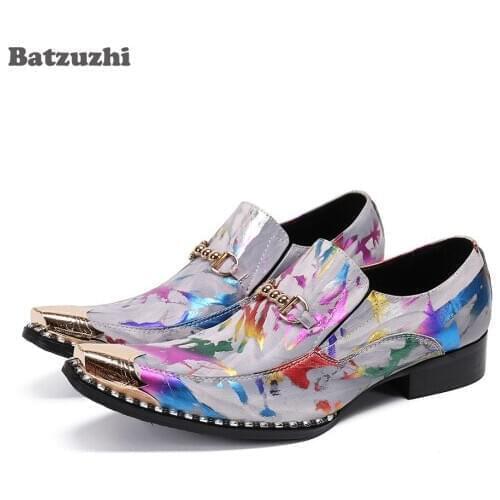 Batzuzhi Brand Luxury Handmade Mens Shoes Personality Metal Toe Leather Dress Shoes Men Business/Party and Wedding Shoes Men