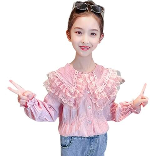Girls White Blouse Lace Floral Girl Blouse Casual Style Childrens Shirts For Girl Spring Autumn Kids Clothes Girls