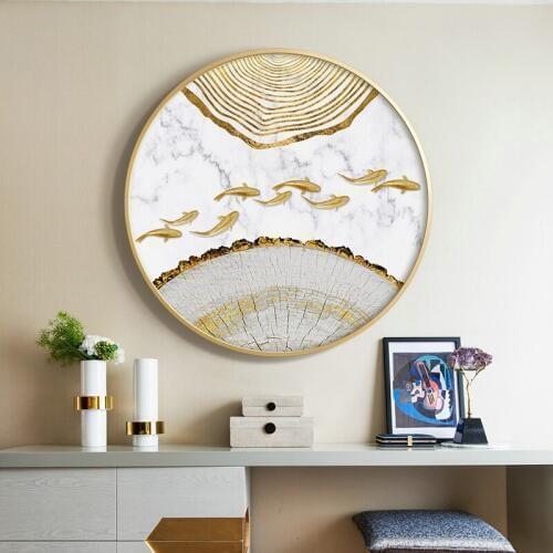 EECAMAIL Round Diamond Painting DIY Full Diamond Embroidery Lucky Nine Fish Figure Luxury Home Decoration Painting No Frame