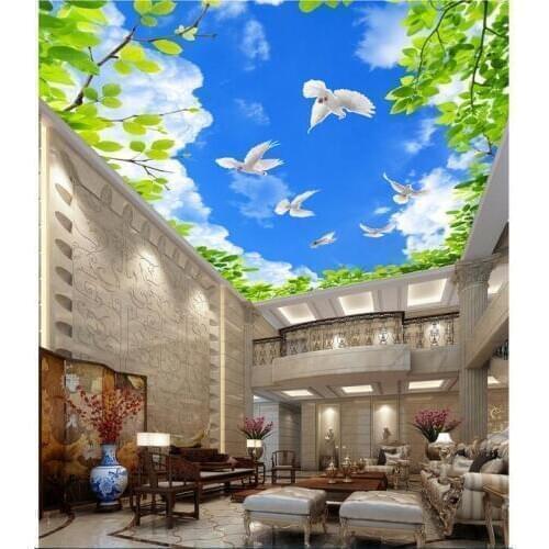 Custom photo 3d ceiling murals wallpaper Non-woven European Blue sky green leaves pigeons painting room wallpaper for walls 3 d