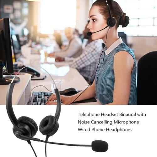 Telephone Headset Binaural With Noise Cancelling Microphone Wired Phone Headphones For Customer Service Call