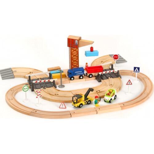Toy car and Wooden Train Track Set Toys Childrens Assembled Puzzle Boys and Girls Toys Suitable for Brio Wood Tracks