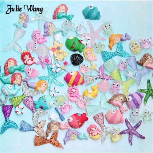 Julie Wang 30pcs Mixed Resin Ocean Starfish Mermaid Flatback Cabochon For Phone Scrapbook Decor Slime Jewelry DIY Findings