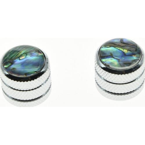 KAISH 2pcs Chrome Push On Guitar Abalone Top Cap Dome Knobs Bass Knob Telecaster Knob