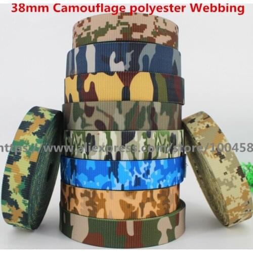 38mm Wide Thick Camouflage polyester Webbing Ribbon Tape Bag Straps Belt Waistband Wrapping Camo Stealth Webbing 2yard