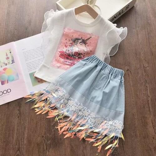 Girls Clothing Sets New Summer Sleeveless T-shirt sequins Skirt 2Pcs for Kids Clothing Sets Embroidery Baby Clothes Outfits