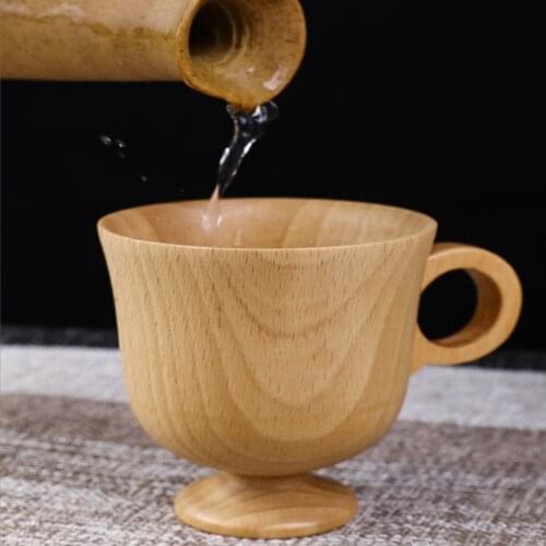 1Pc Beech Mugs Japanese Creative Wooden Beer Milk Cup Beech Coffee Mug With Solid Wood Handle Mug With Handle Handmade Drinkware
