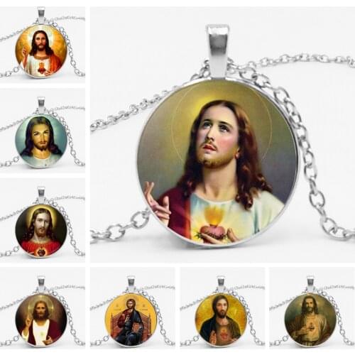 Hot! Sacred Heart of Jesus for Girls Wholesale Luxury Brand Jewelry Glass Cabochon Choker Angel Wings Pendant Necklace Jewelry