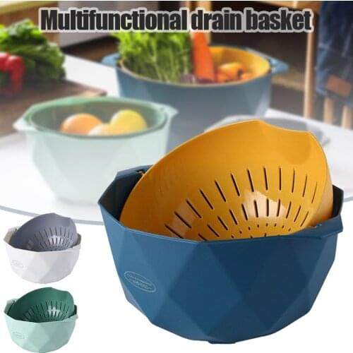 Kitchen Accessories Multifunctional Draining Basket Rotating Hollow Sub With Handles Double Layer Cleaning Fruit Vegetable Rice
