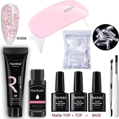9Pcs Clear Gel Polish Nail Set With UV Lamp Gel Builder Acrylic Hybrid Poly UV Gel Kit For Nail Extension Gel Tool Manicure Set
