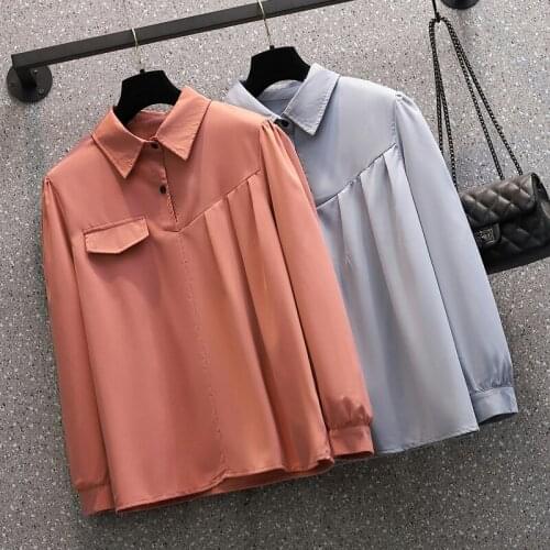 Solid Color Long Sleeved Plus Size Korean Autumn Elegant Fashion Blouses And Tops WomenS Oversize Shirt Clothing 2021 Female
