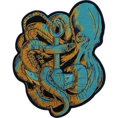 Huge Aquatic Aid Embroidered Back Patches Iron on Patches for Clothes Green Sea Creature Big Octopus