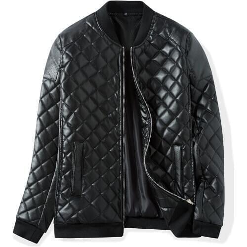 Autumn And Winter Mens Plus Velvet Thick Baseball Collar PU Leather down Feather Cotton-padded Clothes Youth Plus-size