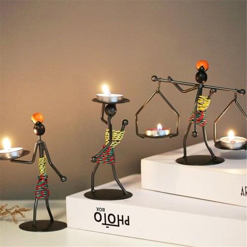 African Metal Candelabra Candlestick Abstract Character Sculpture Candle Holder Decor Handmade Figurine Home Decoration Art Gift