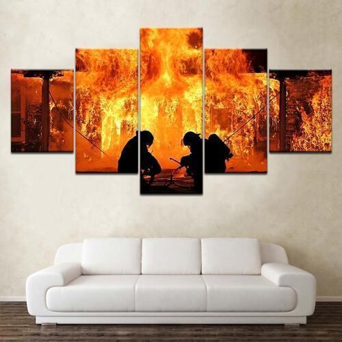 Fire Fighter Canvas free shipping 5 Panels Wallpapers modern Modular Poster art Canvas painting for Living Room Home Decor