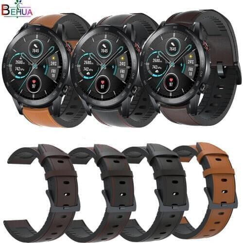 22mm silicone+Leather Strap band For Huawei Honor Magic Watch 2 46mm Wriststrap bracelet For Huami Amazfit GTR 2 / GTR 47mm belt