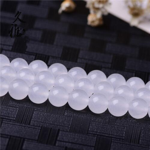 RONGQING Natural White Chalcedony Beads 4mm,6mm,8mm,10mm,12mm,14mm Jewelry Accessories Handmade Findings